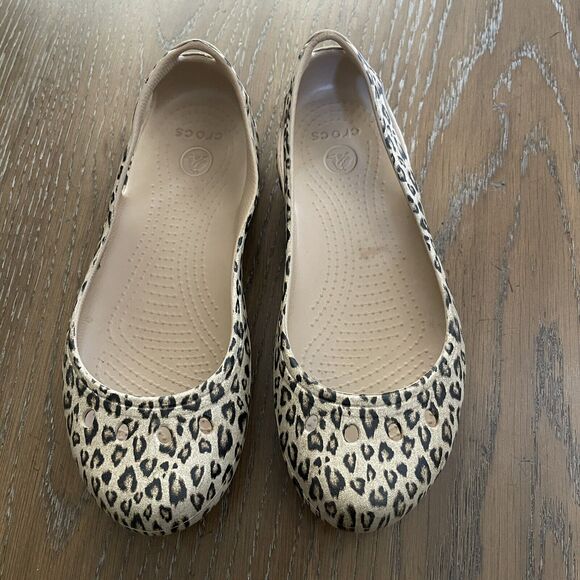 Crocs Kadee Animal Print Shoes Womens Size 6 Beige Slip On Slingback - Picture 1 of 7